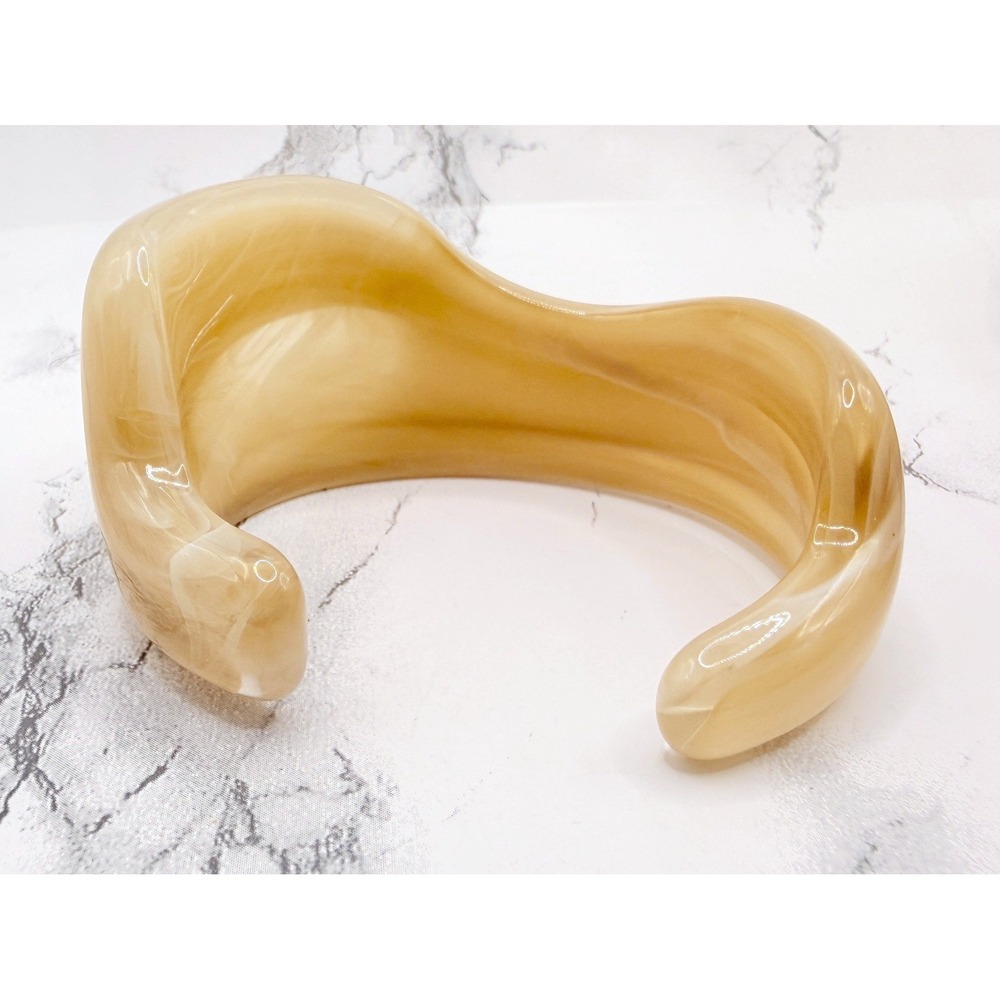 Marbled Mocha Lucite Open Cuff Bracelet Wide Sculptural Statement - Picture 3 of 5